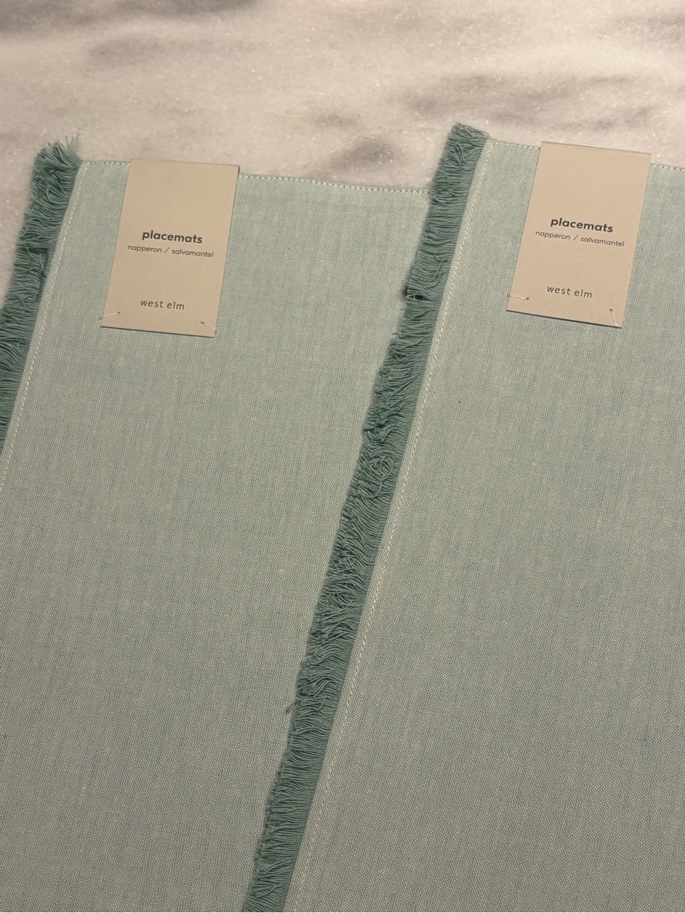 West Elm Fringe Placemat, Set of 4, “Light Pool” (Soft Aqua), NWT, 100% Cotton